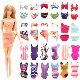 BARWA 12 Items 5 Psc Swimsuits Bathing Clothes Bikini One Piece with 2 Pool Floaties with 5 Shoes for 11.5 inch Doll