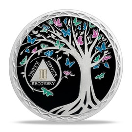 2 Year Sobriety Coin Tree of Life AA Medallion Alcoholics Anonymous Chip Anniversary Token Sobriety Gifts for Women Men in Recovery