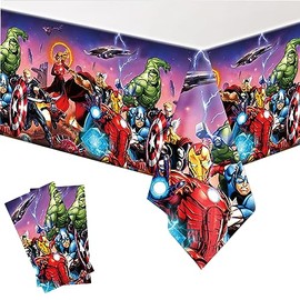 2Pack Super Hero Tablecloth Disposable Tablecover Birthday Party Supplies and Decorations for Kid Boy Baby Shower Rectangle Tables 70"X42" (Multi Color)