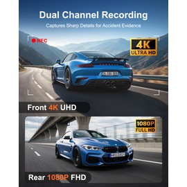 Dash Cam Front and Rear 4K+1080P, Dual Camera Dashcam Built-in 5GHz/2.4GHz WiFi GPS for Car 24H Parking Mode with WDR Night Vision Loop Recording 170° View Angle APP Control and Free 64GB SD Card