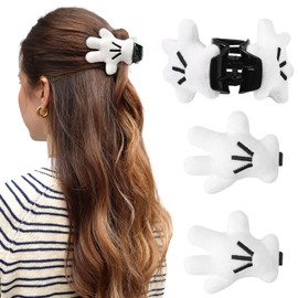 BBGifts 3Pcs White Hand Hair Clips for Women Girl, (1Pc Hair Claw + 2Pcs Side Clips) Soft Plushy Hair Clips