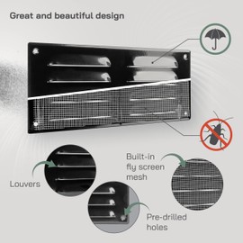 Vent Systems 10" x 4" Inch Black Air Vent Cover - Metal Air Return Grill with Built in Protection Mesh - HVAC Home Ventilation Improvement - Air Intake Duct Cover