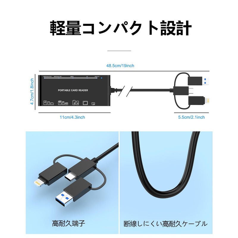 【Latest Improved Model】Quanlex 7 in 1 SD Card Reader Lightning/USB-C/USB-A