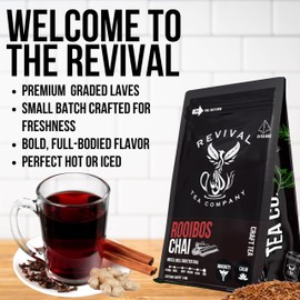Revival Tea Company Rooibos Chai Tea - Rooibos Red Tea Blend with Fresh Spiced Chai Flavor - Caffeine Free - 24 Tea Bags