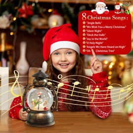 TERRALYX Christmas Snow Globe with Music，Snow Globes with USB Cable Operated Snow Globe Lantern,Water Swirling and Glittering Snow Lantern 10.5" for Christmas Decorations Indoor (Snowman)