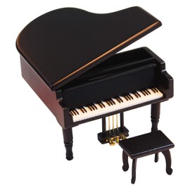 ANGEL MELODY Wooden Grand Piano Music Box Mechanism with Bench and Metal Pedal, Ring Storage Box Wind up You are My Sunshine Musical Boxes Birthday Gifts for Her, Kids, Daughter, Boys, Girls, (Black)