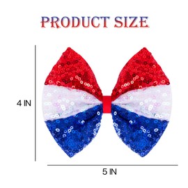 IKOLA 4.5 Inch Sequin Hair Bows, Red White Blue
