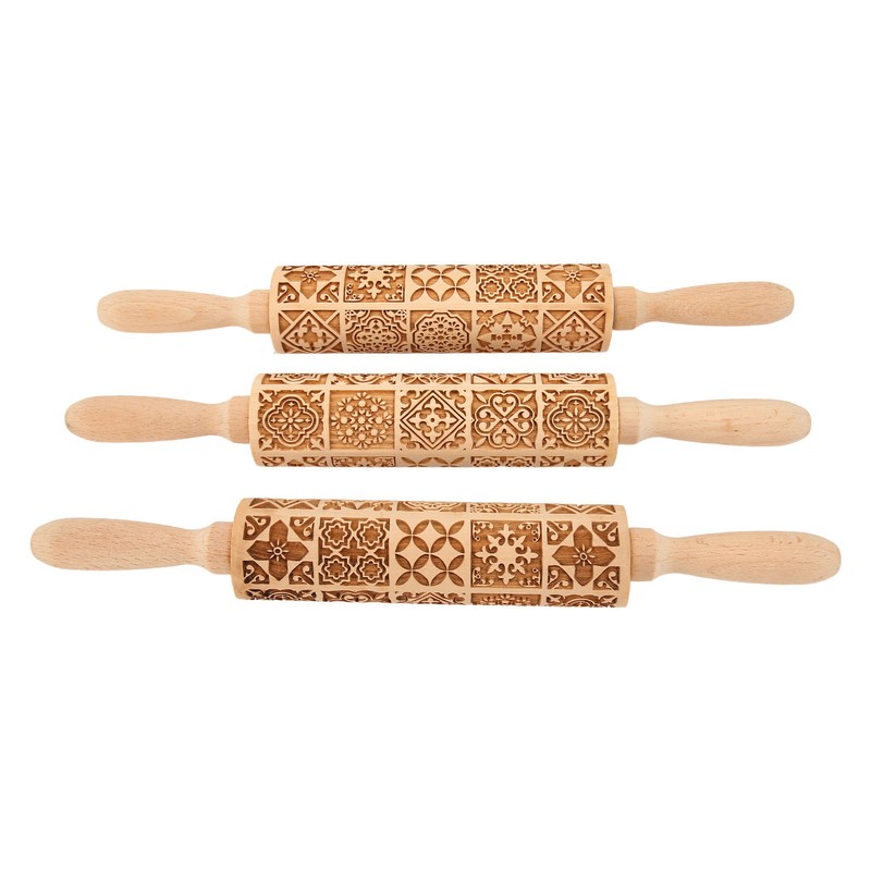 3pcs Wooden Embossed Rolling Pin Engraved Embossing Dough Roller for