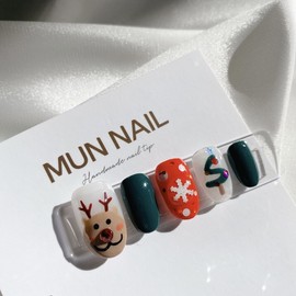 MunNail Cute Rudolph Nail Tips - Long Oval / MunNail 귀여운 루돌프 네일팁 - 롱오벌