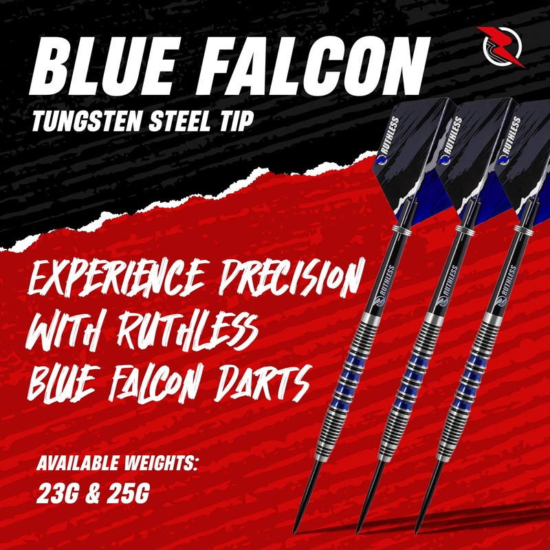 RUTHLESS Blue Falcon Professional Tungsten Steeltip Darts Set in 23g