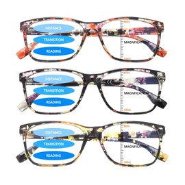 VIDEBLA 3 Pack Progressive Multifocus Reading Glasses Blue Light Blocking for Women Men Multifocal Readers with Spring Hinge (3 Mix Color-3, 2.00, multiplier_x)