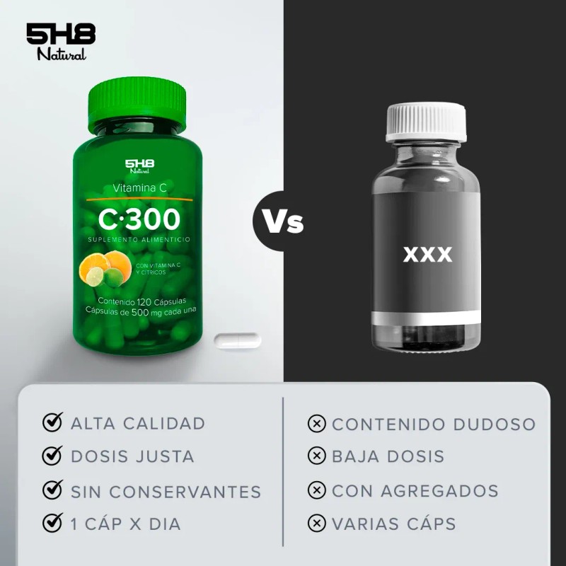 5h8 Vitamina C300mg Refuerzo Inmune 120 Caps Para 4 Meses