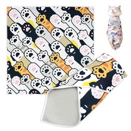 ELEMONY Cat Grooming Wrap, Cat Wrap Self-Adherent, Anti-Scratch Anti-Bite, Anti-Escape Grooming Bag for Cats Nail Clipping, Ear Cleaning, and Teeth Brushing (19.7 × 19.7" Paw Prints)