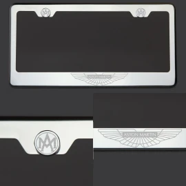 KA T304 Chrome Polished Aston Martin Logo Laser Etched Engraved license Plate Frame