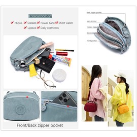 OPXTO Small Crossbody Handbags shoulder bag, Nylon Multi-Pocket Cell Phone Purses Wallet for Women.(Gray)