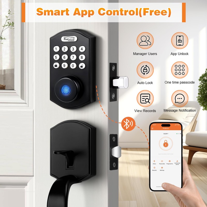 Probrico Smart Keyless Entry Door Lock Deadbolt,Front Door Handleset with