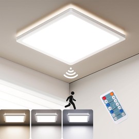 BLNAN Dimmable Motion Sensor LED Ceiling Light with Remote Control, 9 Inch 18W 1800LM Radar Motion Activated Flush Mount Wired Light Fixture for Closet Hallway Laundry Porch Stair, 3000K 4000K 5000K