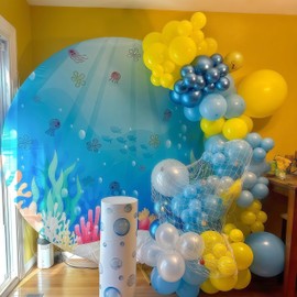 Blue and Yellow Balloons Set, 60Pcs 12 Inch Lemon Yellow Pastel Baby Sky Metallic Blue White Latex Balloons for Birthday Baby Bridal Shower Cartoon Party Deocrations Supplies