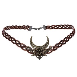 PartyforU Moon Viking Celtic Crown - Brown Vintage Viking Circlet with Copper Moon for Women Men Renaissance Accessories