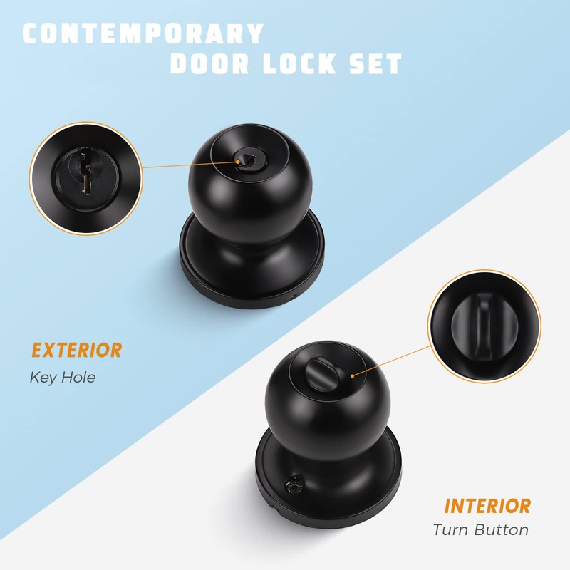 KNOBWELL 6 Pack Door Knob with Lock and Key (Keyed