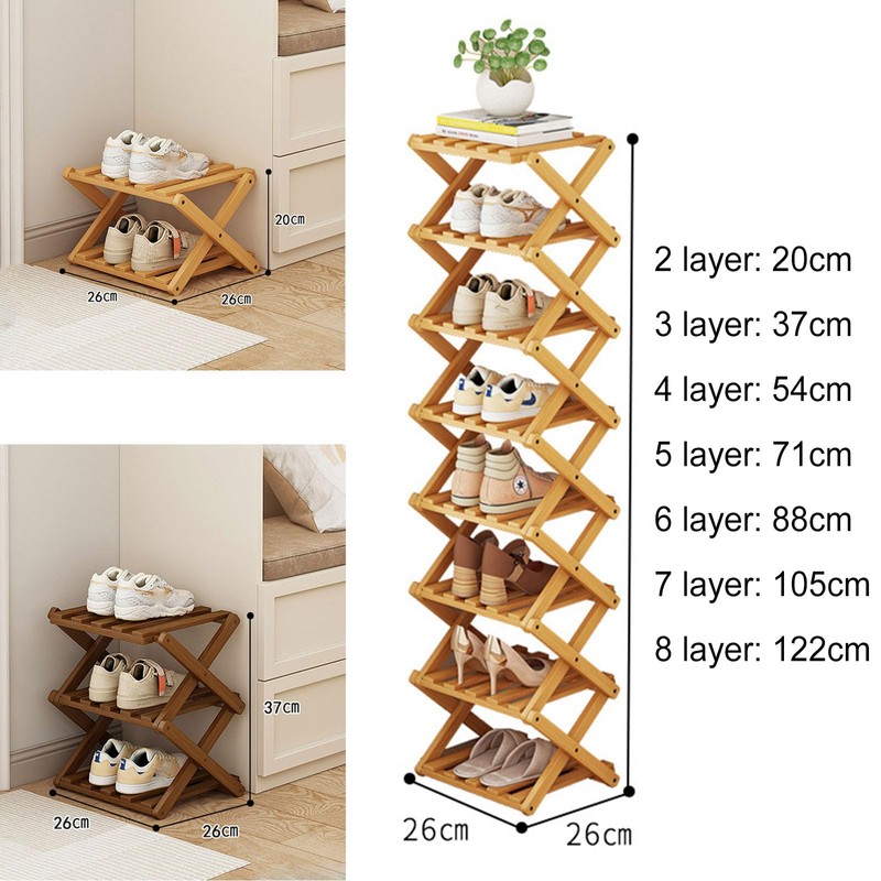 YYW Shoe Rack, Foldable Bamboo Shoes Shelf, Freestanding Shoe Storage