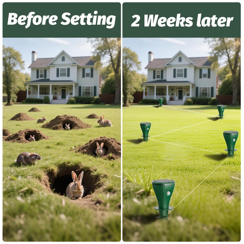 Oustpex Mole Repeller for Lawns，Solar Powered Vole Repellent Ultrasonic Pest