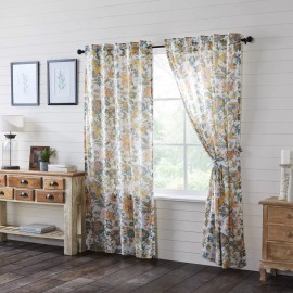 VHC Brands Wilder Floral Panel Set 84x40 Cottage Creme Blue Green VHC Brands