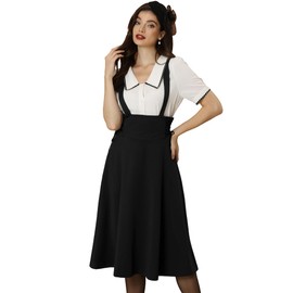 Allegra K Women's Suspender Skirt, Brace Skirt, Midi Length, High Waist, Lace-Up, Black
