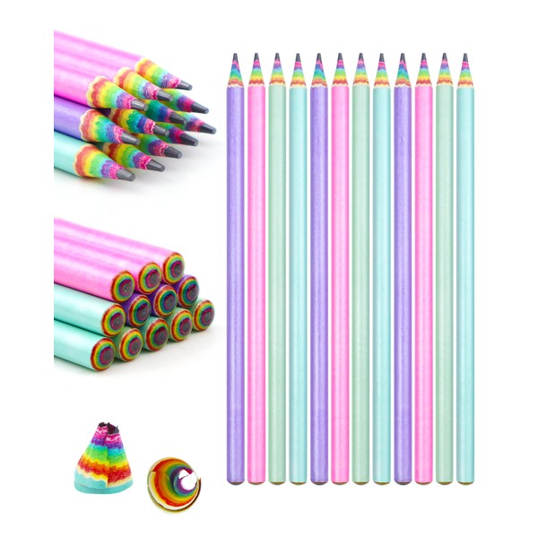 GAUENEEN 12PCS Rainbow Colored Pre-sharpened pencils HB #2, Eco-friendly and