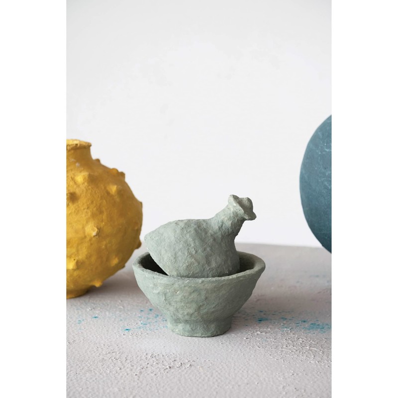 Creative Co-Op Decorative Handmade Paper Mache Dish with Lid