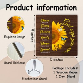 Christian Desk Decor, God Says You Are Bible Verse Gifts For Women Friends Family, Sunflower Religious Scripture Gifts, Wooden Sign With Iron Stand, Inspirational Decor For Home Office Bedroom -02