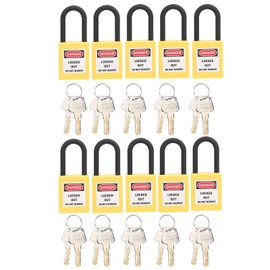 10 Sets 38 mm Industrial Engineering Insulation Security Tool for Factories, Lockout Lock, Dustproof Nylon, Different Keys, Tag, Various Padlocks (Yellow)