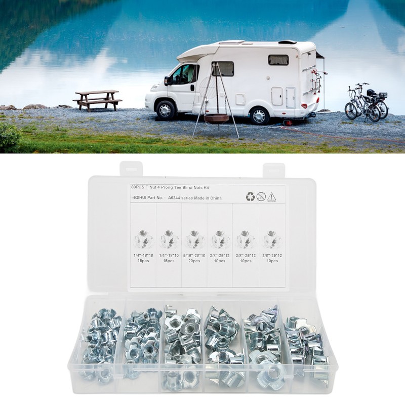 80Pcs T Nuts Carbon Steel Galvanized Layer Rust Resistant Sturdy