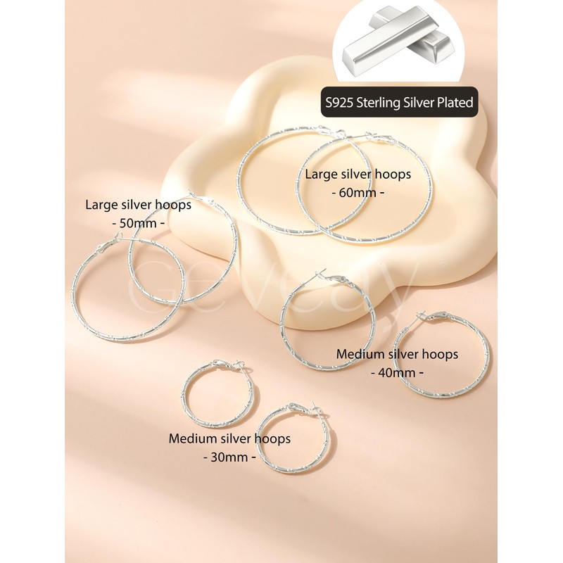 Geveay Thin Silver Hoop Earrings for Women Hypoallergenic 925 Sterling