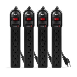 KMC KMC 6-Outlet Surge Protector Power Strip 4-Pack, Overload Protection, 2-Foot Cord, 600 Joule