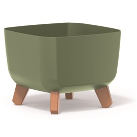 Prosperplast Gracia Square Flower Pot with Removable Legs Including Insert for Indoor and Outdoor Use Planter Square Plastic UV-Resistant 24 x 24 x 18.7 cm (Earth Green)