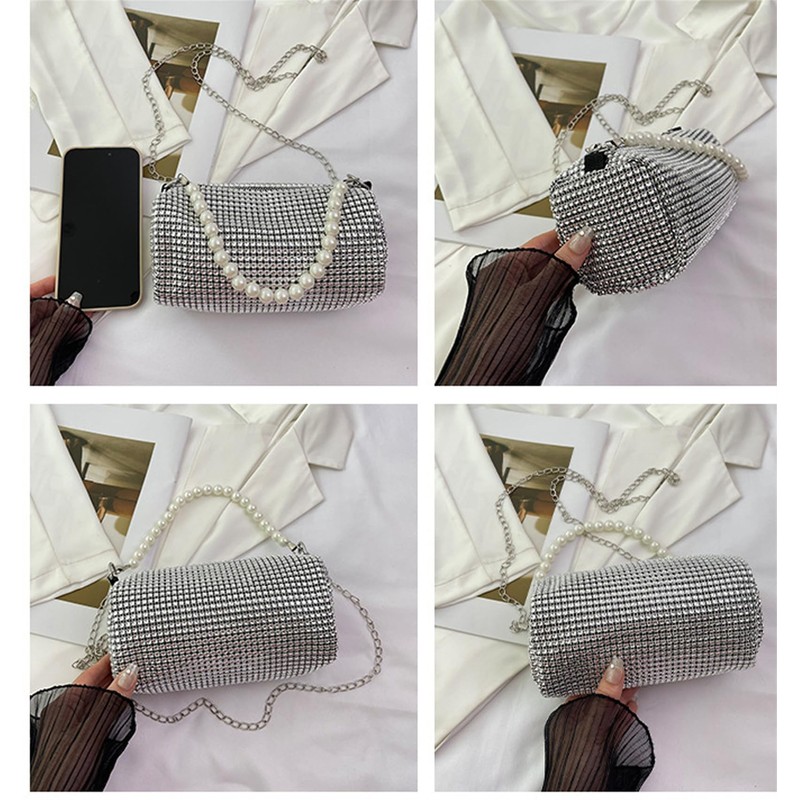 [HIVOGUE] Rhinestone Party Bag, Pearl, 2-Way Clutch Bag, Women's Shoulder