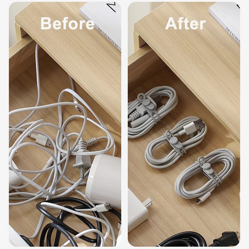 TENOC Silicone Cable Ties 5 Pcs Grey Reusable Cable Holder