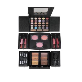 Cameo Deluxe Reusable Black Jewelry Box Eye, Lip and Face Makeup Set with Removable Drawers
