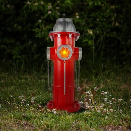 TB TIBAG Fake Fire Hydrant Statues for Dogs to Pee On, 14.5" Solar Light Fire Hydrant with Glowing Paw Prints for Garden Statues Lawn Outdoor Decorations