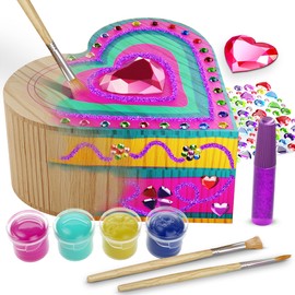 Paint Your Own Wooden Kids Heart Treasure Box Kit - Basket Stuffers - Art Kits for Toddler Girl - Arts and Craft Gifts for Ages 4-6 Year Old Girls - DIY Jewelry Box Toys - Crafts Painting Gift