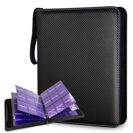 9 Pocket Card Binder 720 Double Sided Pocket PU Collection Binder Folder Card Album Card Holder Fit for MTG Football Play Cards (Striped black, 9 Pocket)