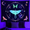 Algasan Blacklight Moth Moon Phase Tapestry Boho Butterfly Moon Wall