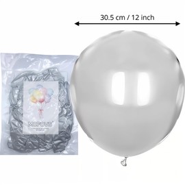 50 Balloons Silver Metallic 30 cm Shiny Natural Latex Biodegradable Environmentally Friendly Inflatable Air Helium Water for Baby Shower Christening Birthday Graduation Wedding Arch