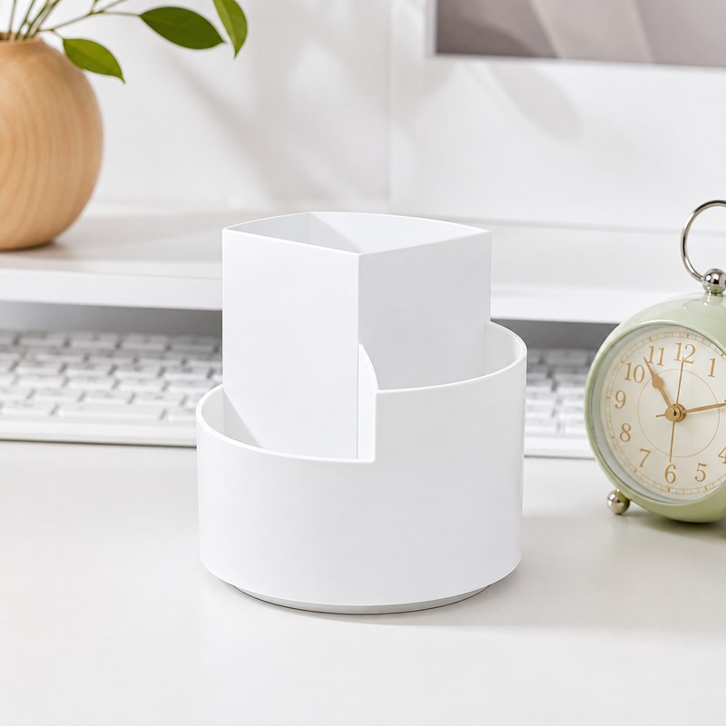 Rotating Pen Holder for Desk Organization - 3-Compartment Storage for