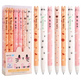 YHSMFCL 12 Pcs Cute Animal Erasable Gel Ink Pens 0.5mm Fine Point Kawaii Cartoon Cat Dog Panda Bear Writing Pen Novelty Cartoon Stationery Supplies for Office School Party Favors