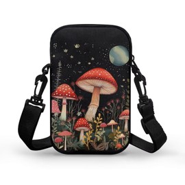 WELLFLYHOM Cell Phone Purse Women Crossbody Bag Canvas Messenger Pouch Travel Wallet, Mushroom Moon, One Size