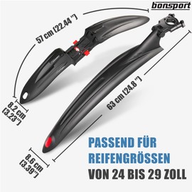 bonsport Bicycle Mudguard Set 24-29 Inch Universal Mudguards Mountain Bike with Quick Release for Front and Rear MTB Splash Guard