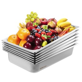 VEVOR 6 Pack Stainless Steel Hotel Pans,Full Size 4 Inch Deep 0.8mm Thick Anti-Jam Commercial Food Pans for Steam Tables, Restaurants, Catering & Industrial Use