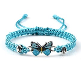 COLORFUL BLING Multicolor Braided Woven String Butterfly Bracelets for Couple Matching Friendship BFF Family Butterfly Wristband Jewelry-lake blue